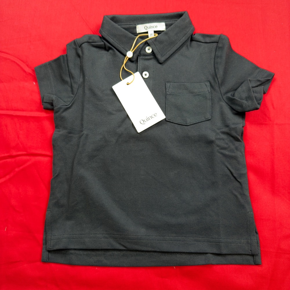 Quince Toddler Organic Cotton Pique Polo Shirt‎ Black 3T HFMCOL006 NWT